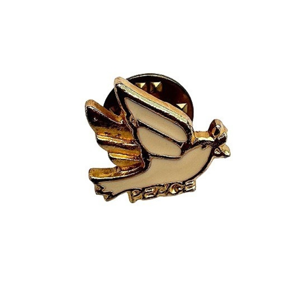 Dove Lapel Pin Peace Enamel Gold Tone Religious Symbol Christian Spiritual
